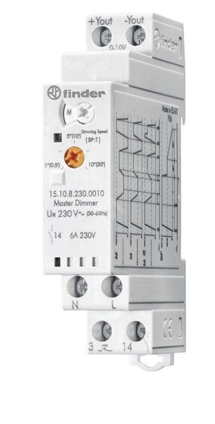 Диммер модульный ведущий электронный (Master), 4 функции, сигнал 0-10В, подключение до 32 ведомых диммеров (Slave), управление до 15 кнопок с подсветк