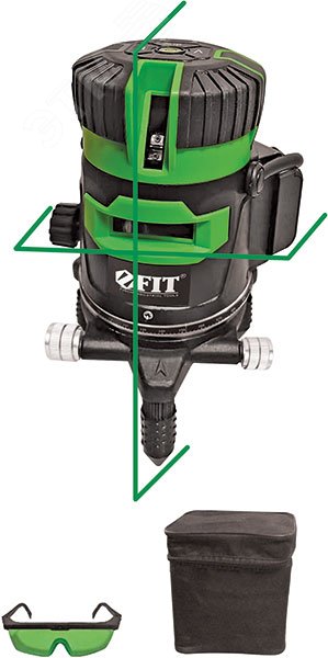 Уровень лазерный самоуспокаивающийся, зеленые лучи, крест, диапазон 10 м, Li-Ion аккум., 2 уровня яркости, без треноги, коробка