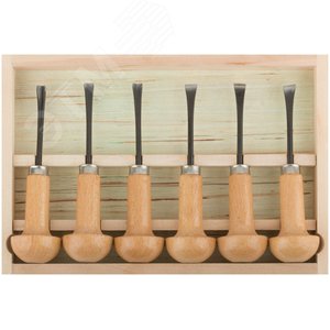 Стамески-резцы CrV по дереву, деревянные ручки, Профи, 6 шт, деревянный кейс