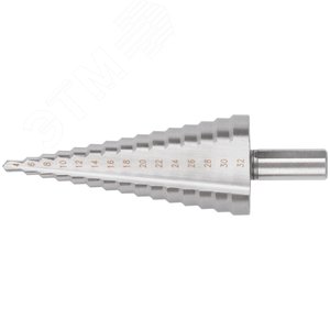 Сверло ступенчатое HSS (Р6М5) по металлу, 15 ступеней, 4-32 мм