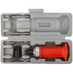 Отвертка ударная, 6 CrV специальных бит, резиновая ручка, пластиковый кейс