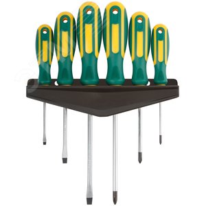 Отвертки ''Контур'', CrV сталь, прорезиненные ручки, магнитный наконечник, на держателе, набор 6 шт