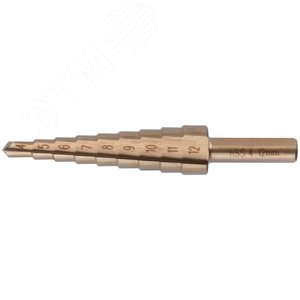 Сверло ступенчатое HSS Co5% (Р6М5К5) по металлу, 9 ступеней, 4-12 мм