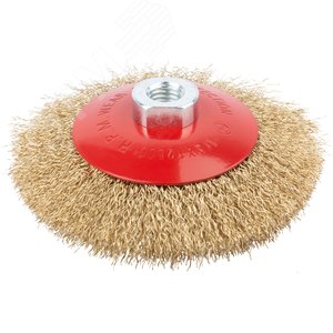 Кордщетка-колесо с наклоном, гайка М14, стальная волнистая латунированная проволока 125 мм