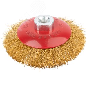 Кордщетка-колесо с наклоном, гайка М14, стальная волнистая латунированная проволока 115 мм