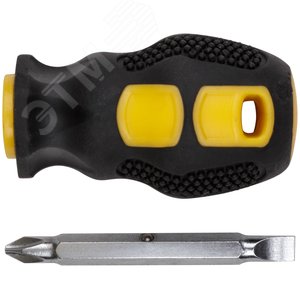 Отвертка c переставным жалом ''коротыш'', CrV сталь, прорезиненная ручка 6х40 мм PH2/SL6