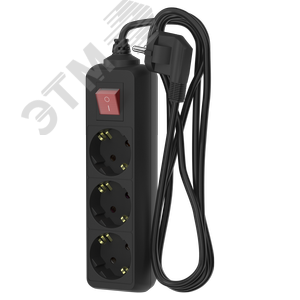 Удлинитель сетевой  16-23ЕS, 2м, 3 розетки, 16А, с выкл., с заземл., Черный