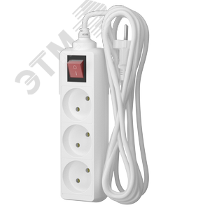 Удлинитель сетевой  10-33S, 3м, 3 розетки, 10А, с выкл., Белый