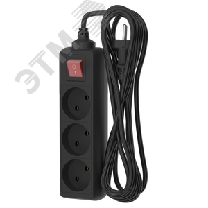 Удлинитель сетевой  10-33S, 3м, 3 розетки, 10А, с выкл., Черный