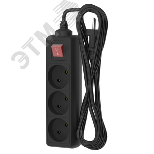 Удлинитель сетевой  10-23S, 2м, 3 розетки, 10А, с выкл., Черный