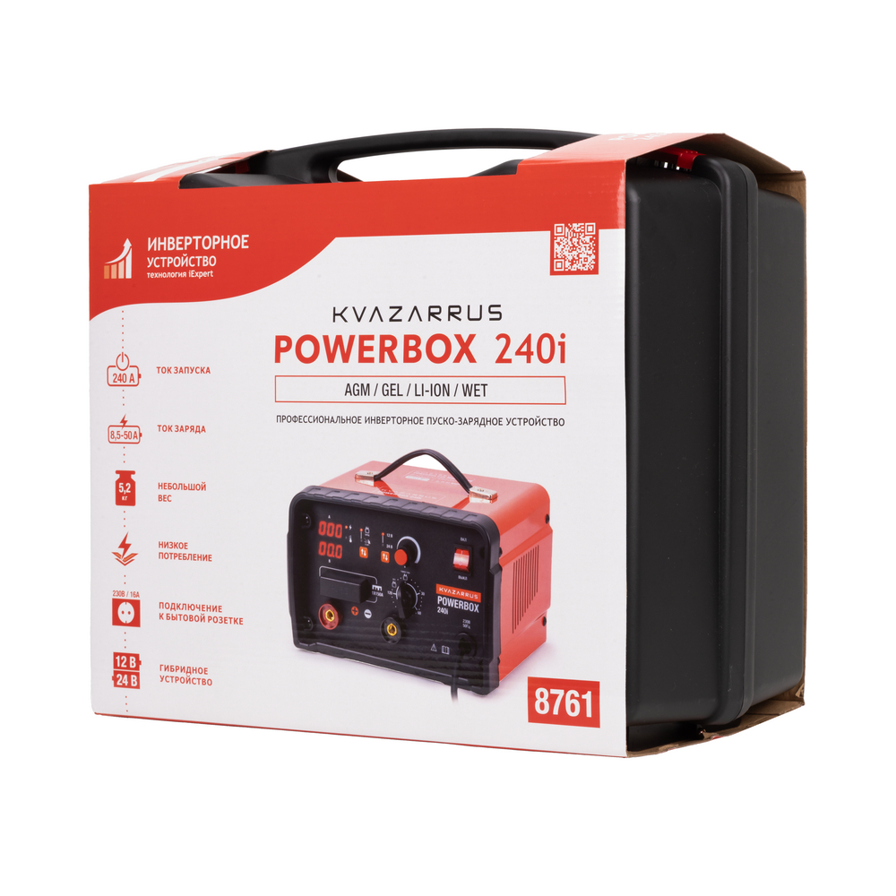Инверторное пуско-зарядное устройство KVAZARRUS PowerBox 240i, таймер, пластиковый кейс