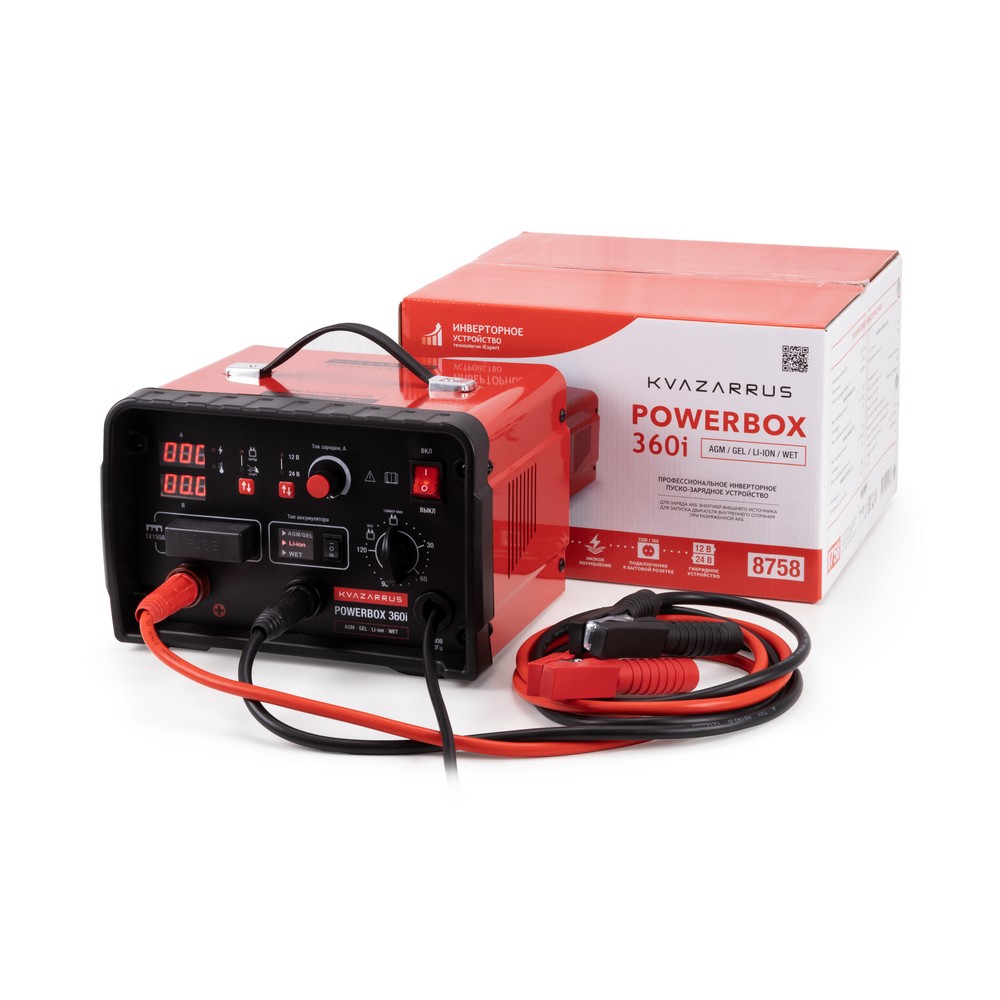 Инверторное пуско-зарядное устройство KVAZARRUS PowerBox 360i, таймер, цветная коробка