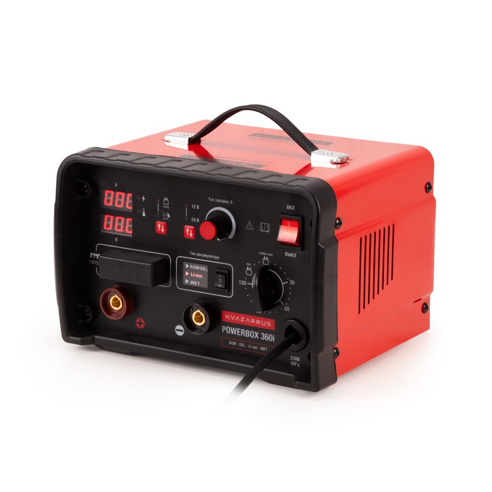 Инверторное пуско-зарядное устройство KVAZARRUS PowerBox 360i, таймер, пластиковый кейс