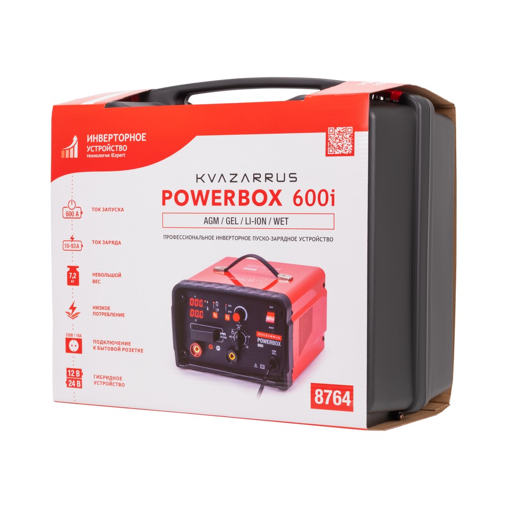 Инверторное пуско-зарядное устройство KVAZARRUS PowerBox 600i, таймер, пластиковый кейс