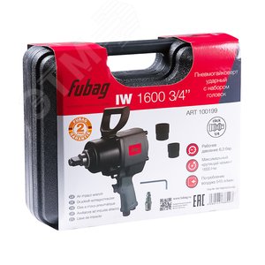 Пневмогайковерт ударный IW1600 3/4'' (1600Нм,6.3бар,3/4''), набор головок,кейс