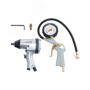 Набор пневмоинструмента 2 предмета (пневмогайковерт (158л/мин, 312н/м, 7000об/мин), пневмопистолет для накачки шин с манометром)