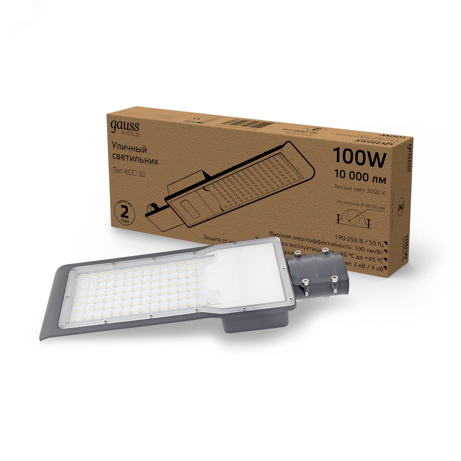 Светильник светодиодный уличный консольный LED ДКУ 100 Вт 10000 Лм 4000К IP65 190-250 В КСС Ш 420х160х57 мм Avenue Gauss