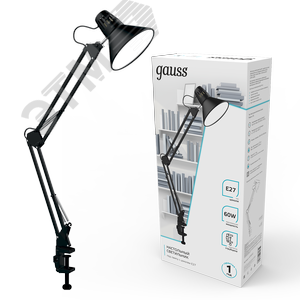Светильник настольный под лампу E27 х60 Вт 220-240В IP20 480х165 мм Черный струбцина GTL Gauss