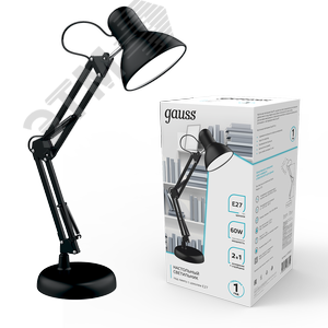 Светильник настольный под лампу E27 х60 Вт 220-240В IP20 300х150 мм черный струбцина GTL