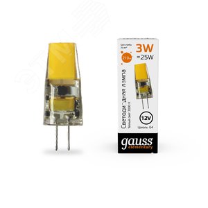 Лампа светодиодная LED 3 Вт 250 лм 3000К DC12В G4 капсула теплая Низковольтная Elementary Gauss
