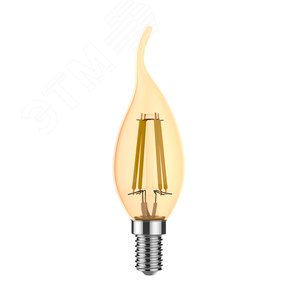 Лампа светодиодная филаментная LED 3.8 Вт 350 лм 2400К свеча на ветру теплый E14 AC 180-240В IP20 золотистая колба Basic Gauss