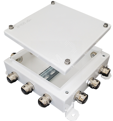 Коробка монтажная электротехническая общего назначения из оцинкованной стали, количество вводов 12