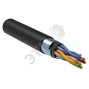 Кабель витая пара F/UTP кат.5E 100МГц 4 пары LDPE OUTDOOR трос 1,2мм 1м черный GENERICA