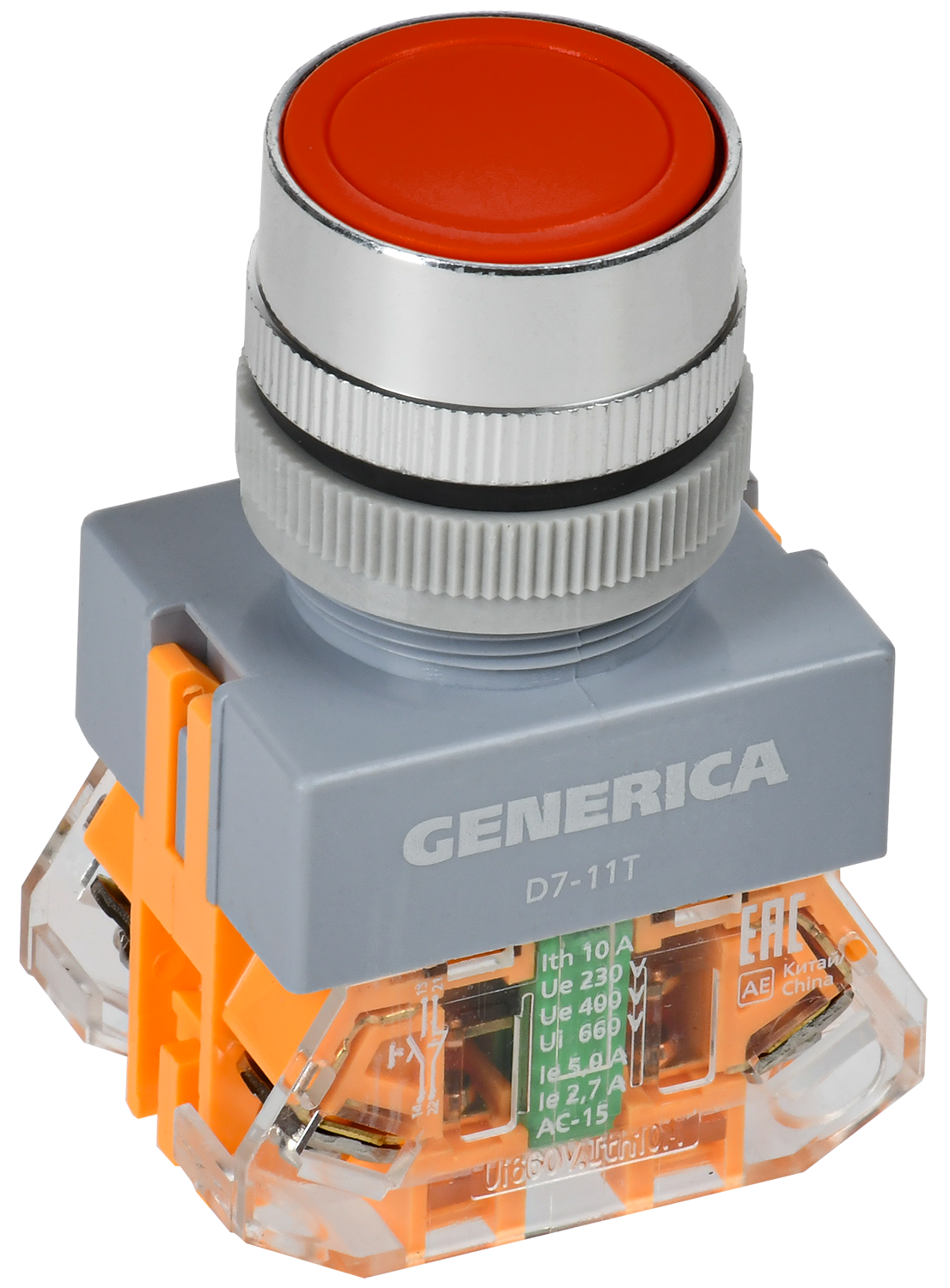 Кнопка управления D7-11T d=22мм 1NC+1NO с фиксацией красная GENERICA