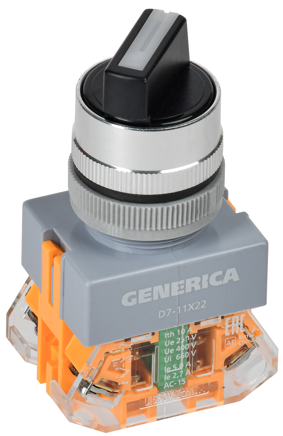 Переключатель D7-11X22 на 2 положения 1NC+1NO с самовозвратом черный GENERICA