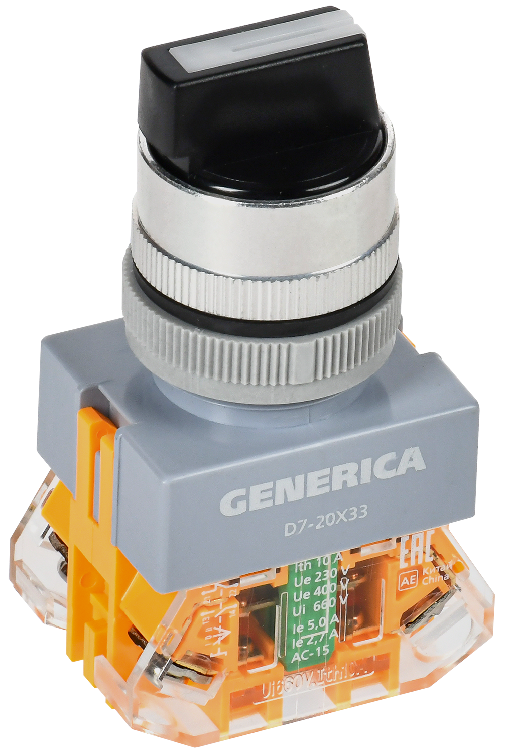 Переключатель D7-20X33 на 3 положения 1NC+1NO с самовозвратом черный GENERICA