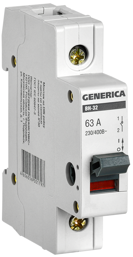 Выключатель нагрузки (мини-рубильник) ВН-32 1Р 63А GENERICA