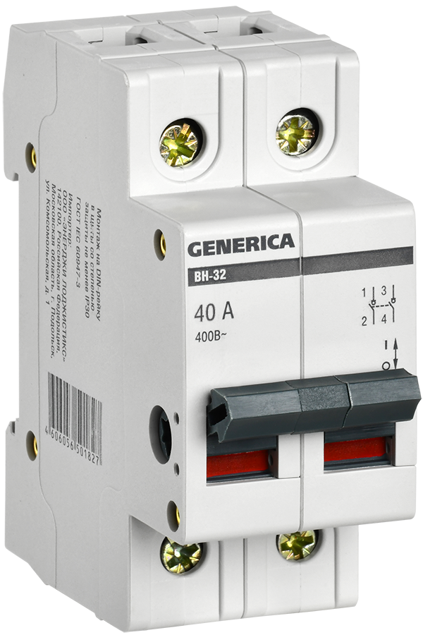 Выключатель нагрузки (мини-рубильник) ВН-32 2Р 40А GENERICA