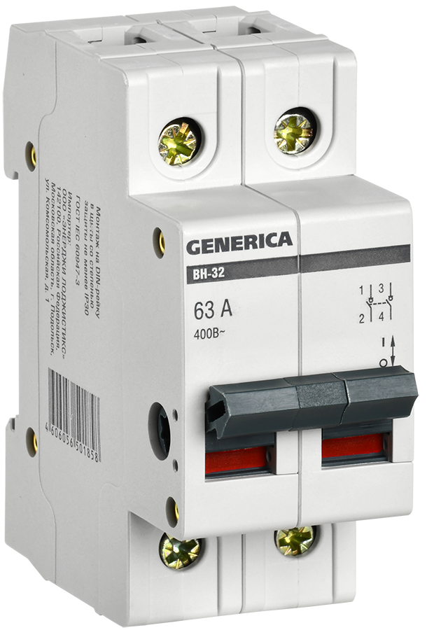 Выключатель нагрузки (мини-рубильник) ВН-32 2Р 63А GENERICA