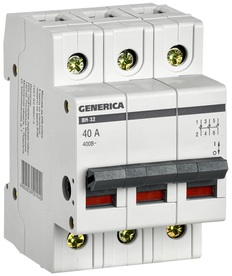 Выключатель нагрузки (мини-рубильник) ВН-32 3Р 40А GENERICA