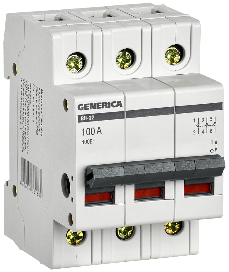 Выключатель нагрузки (мини-рубильник) ВН-32 3Р 100А GENERICA