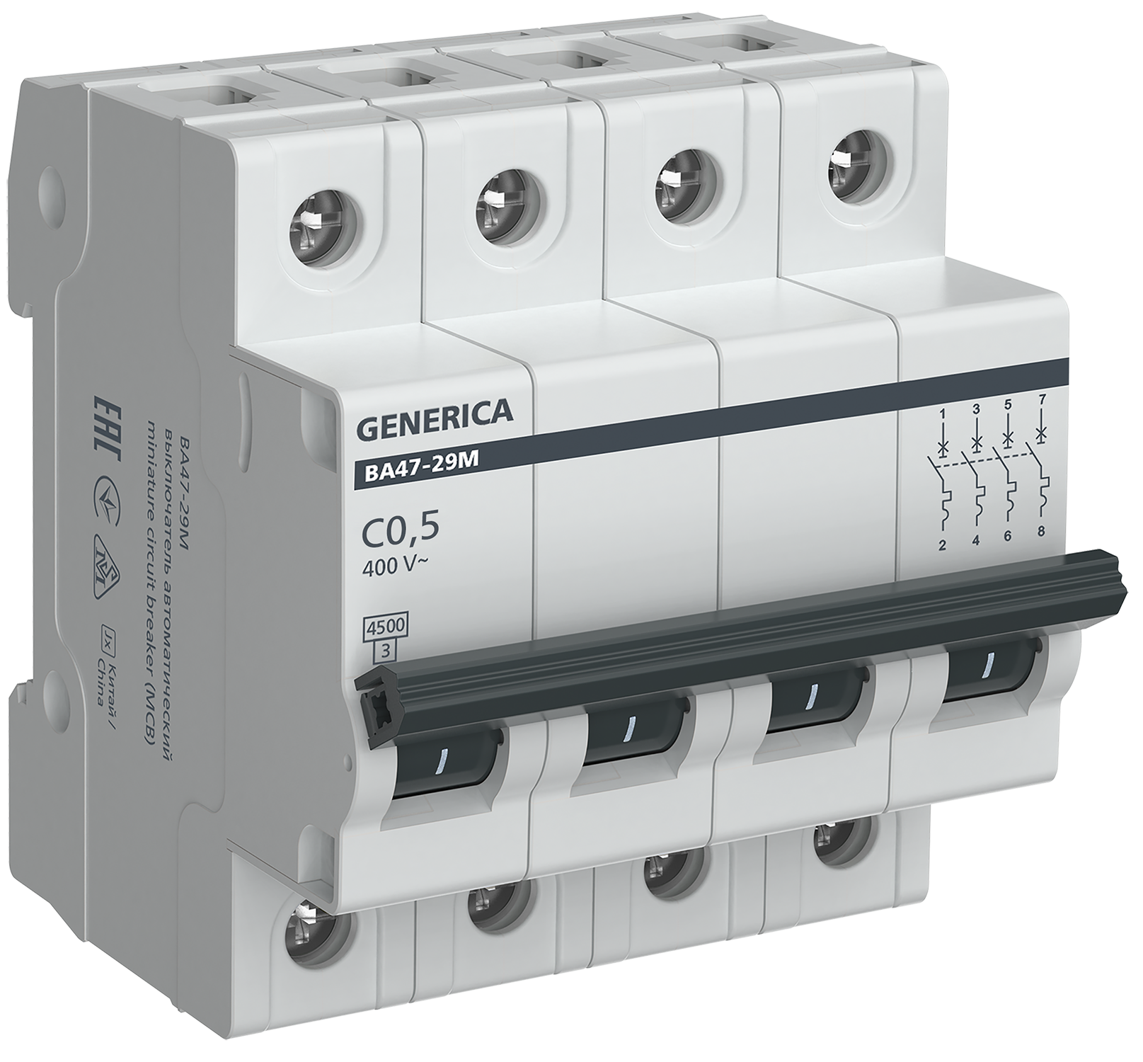 Автоматический выключатель ВА47-29М 4P 0,5А 4,5кА C GENERICA