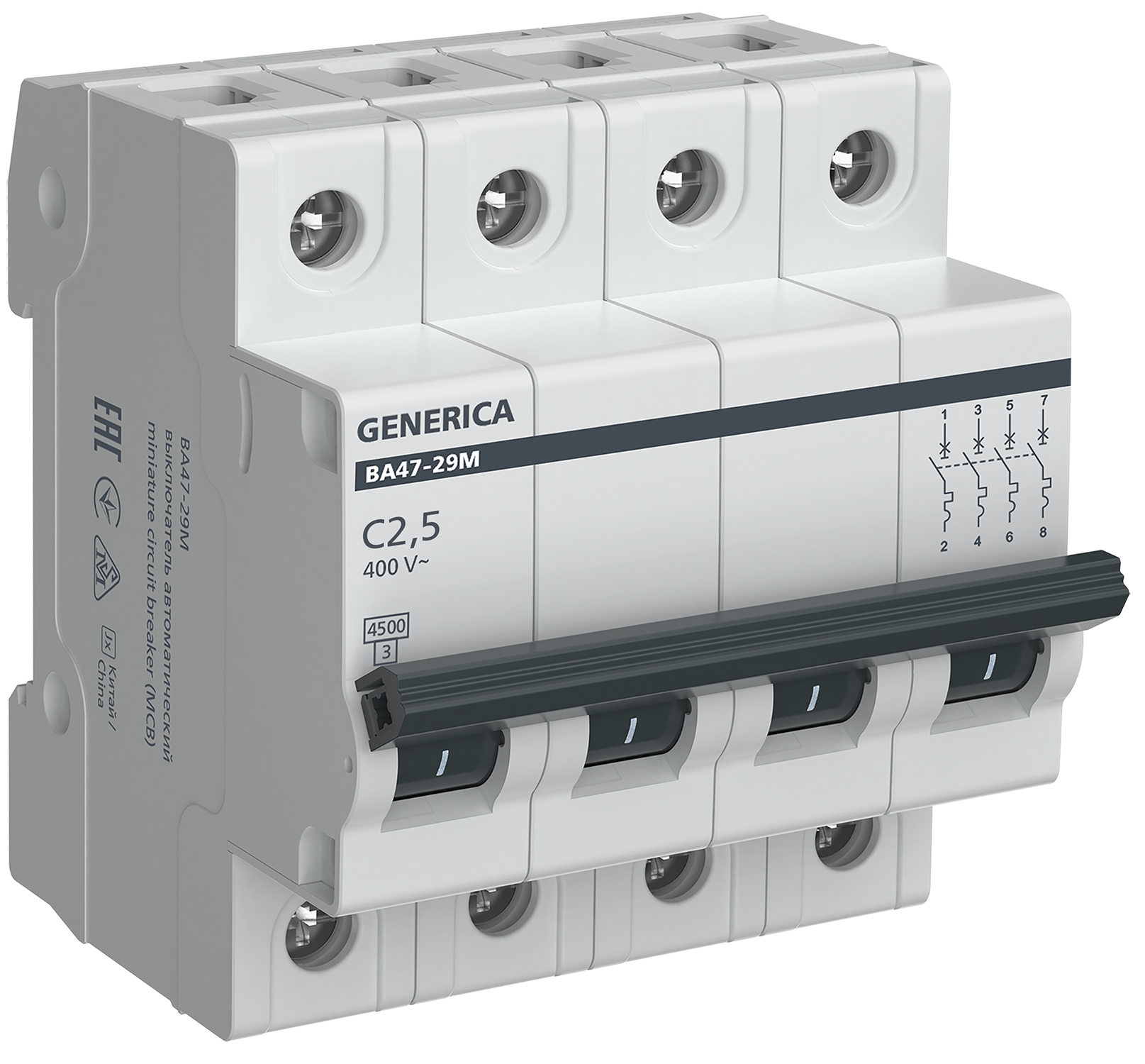 Автоматический выключатель ВА47-29М 4P 2,5А 4,5кА C GENERICA