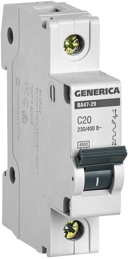 Автоматический выключатель ВА47-29 1Р 20А 4,5кА С GENERICA