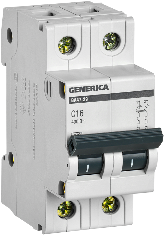 Автоматический выключатель ВА47-29 2Р 16А 4,5кА С GENERICA