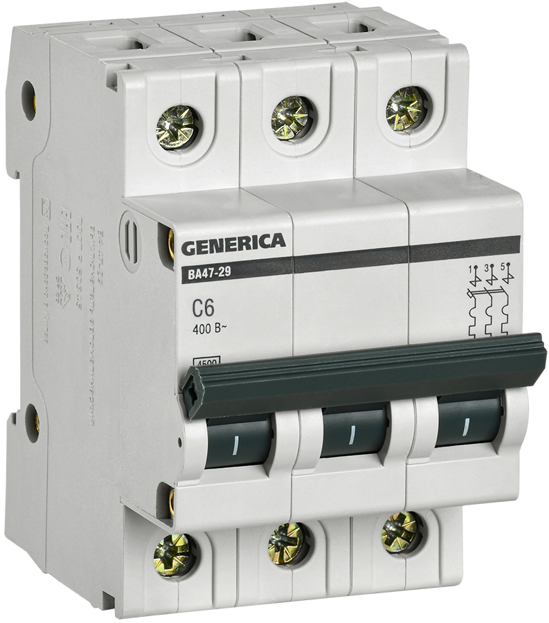 Автоматический выключатель ВА47-29 3Р 6А 4,5кА С GENERICA