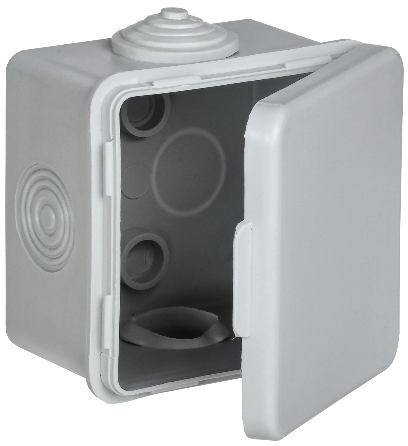 Коробка распаячная КМ для открытой проводки с откидной крышкой 65х65х50мм IP54 4 гермоввода (7035) GENERICA