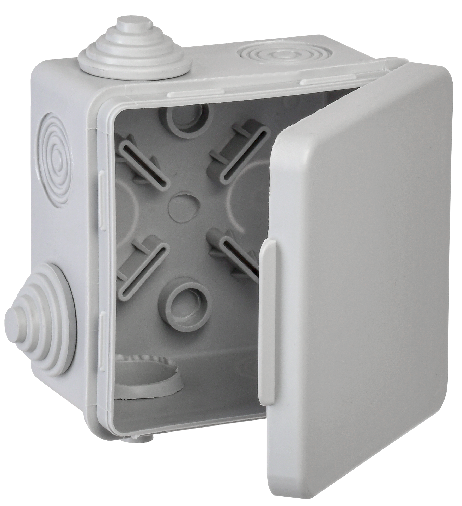 Коробка распаячная КМ для открытой проводки с откидной крышкой 80х80х50мм IP54 4 гермоввода (7035) GENERICA