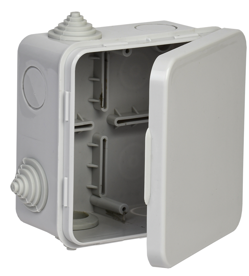 Коробка распаячная КМ для открытой проводки с откидной крышкой 100х100х50мм IP54 4 гермоввода (7035) GENERICA