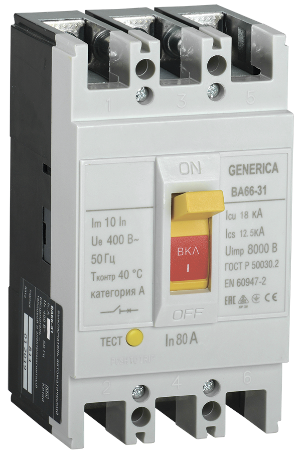 Выключатель автоматический ВА66-31 3Р 80А 18кА GENERICA