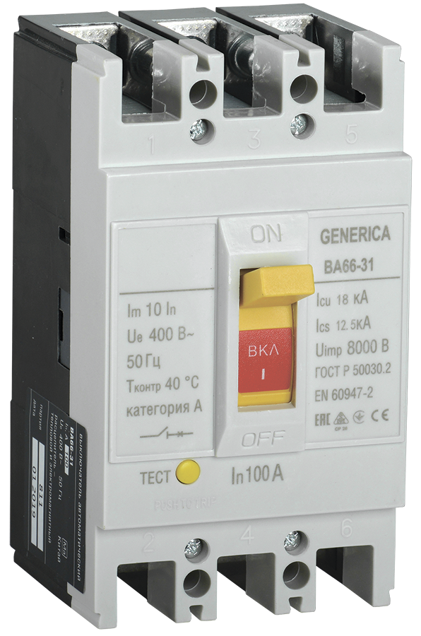 Выключатель автоматический ВА66-31 3Р 100А 18кА GENERICA