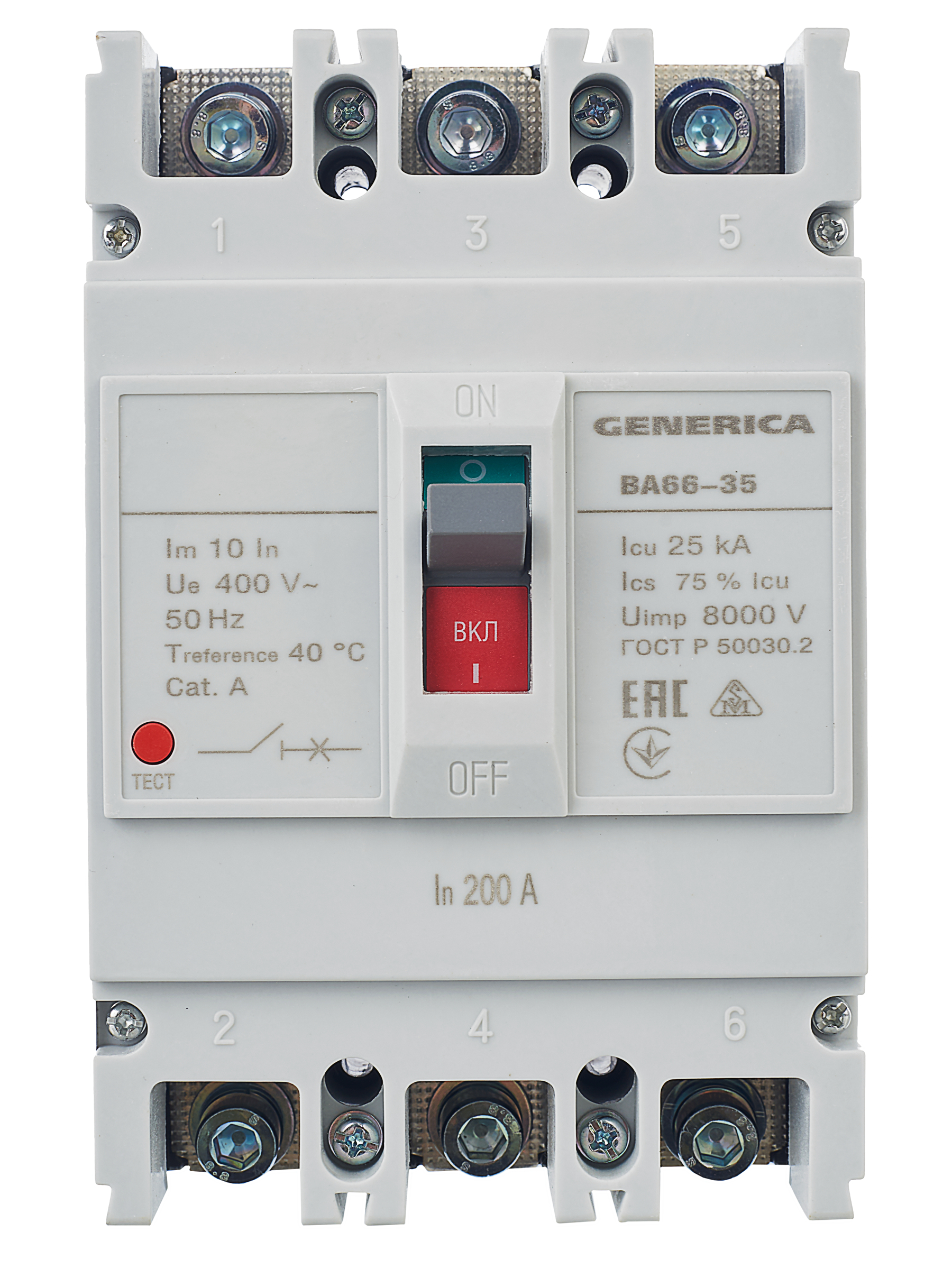 Выключатель автоматический ВА66-35 3Р 200А 25кА GENERICA