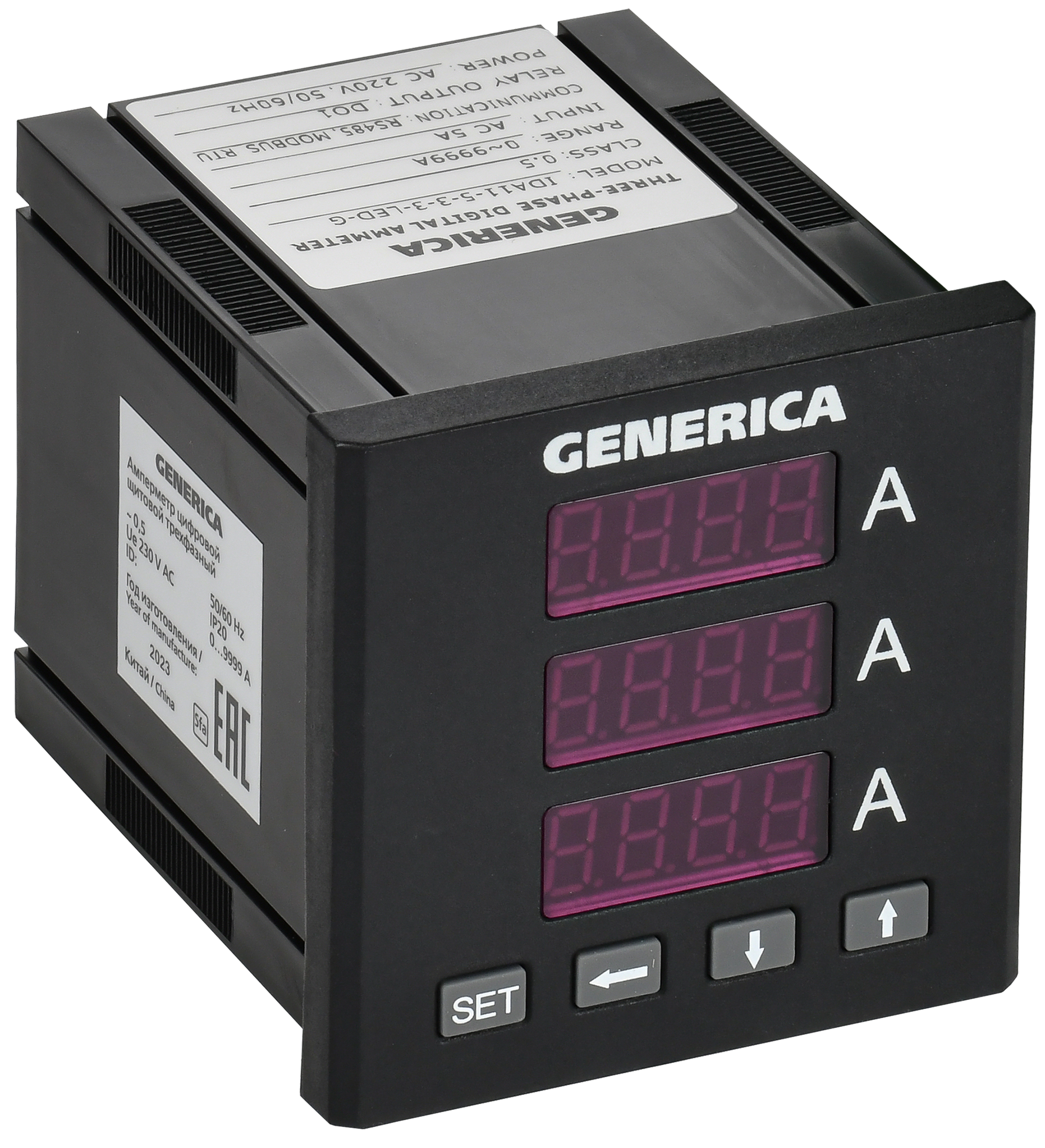 Амперметр цифровой щитовой трехфазный DO RS-485 72х72мм LED GENERICA