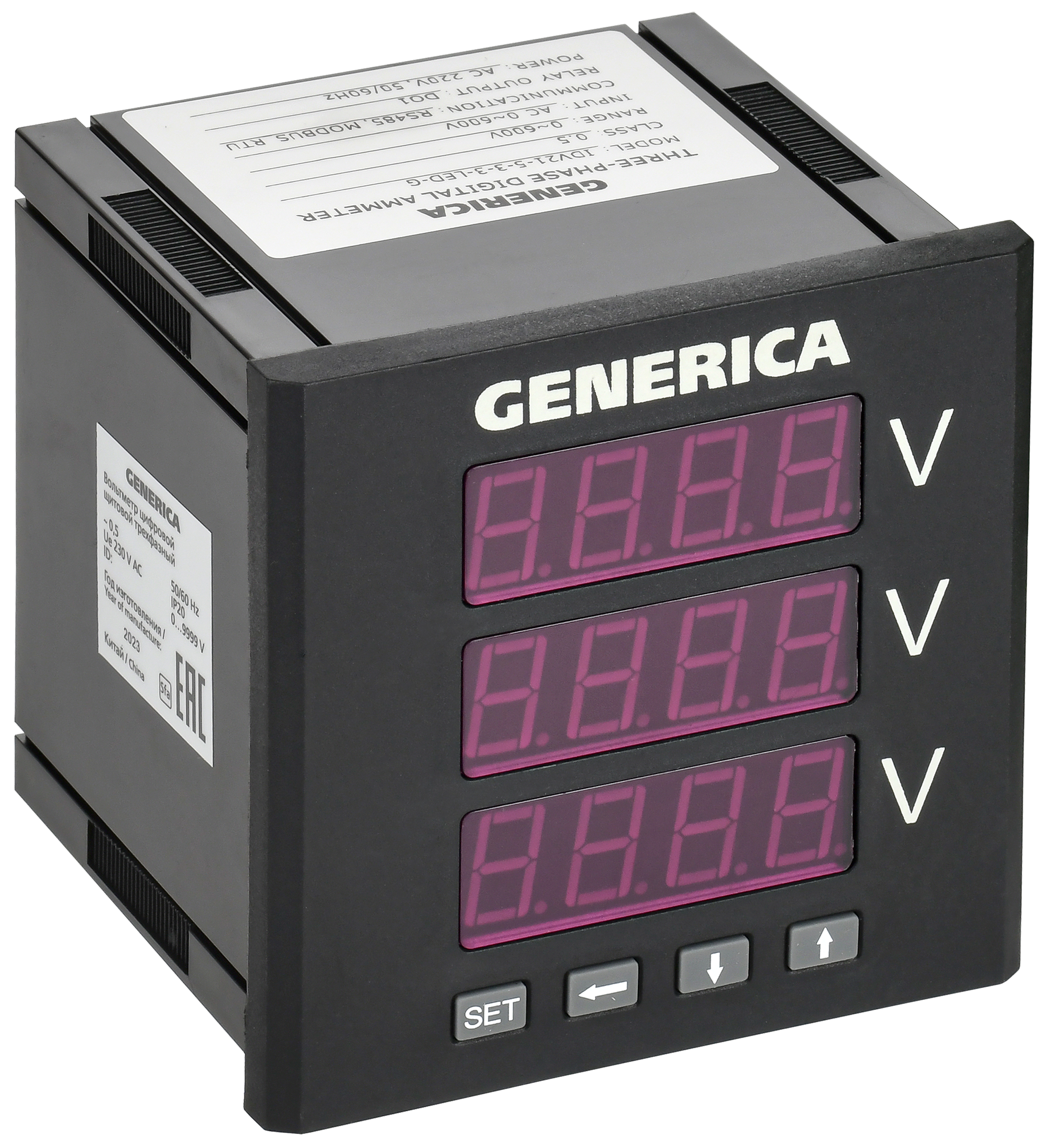 Вольтметр цифровой щитовой трехфазный DO RS-485 96х96мм LED GENERICA