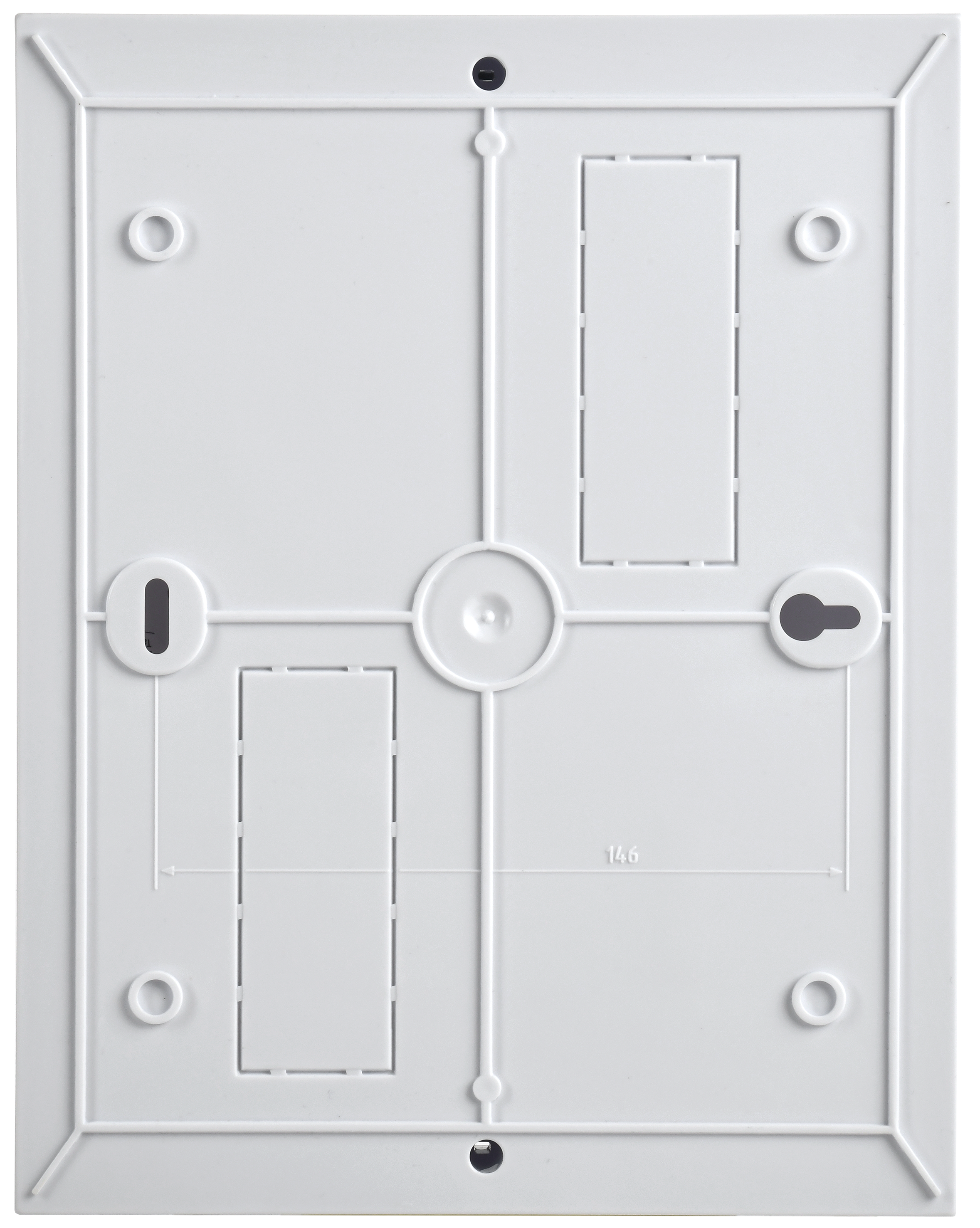 Точное выравнивание и надежный монтаж корпуса на стене обеспечивают точки крепления с указанием разм