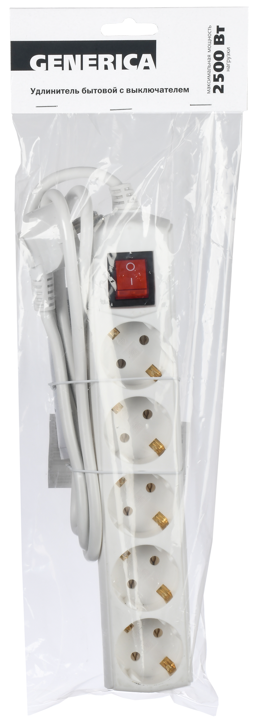 Удлинитель У05В 5 мест с заземлением 5м 3х1мм2 10А/250В GENERICA